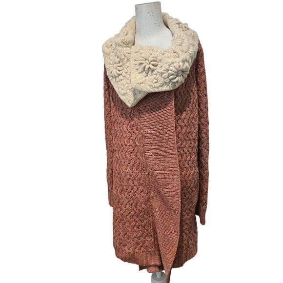 Anthropologie Knitted & Knotted Lilitz boho Long Cardigan Crochet Collar, Size M - Picture 2 of 13
